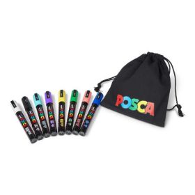   UNI Dekormarker készlet, 1,8-2,5 mm, UNI "Posca Pouch PC-5M", 8 különböző szín, tartóval