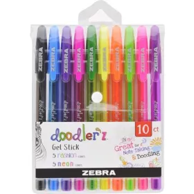   ZEBRA Zseléstoll készlet, 0,33 mm, kupakos, ZEBRA "Doodler'z Neon & Fashion", 10 vegyes szín