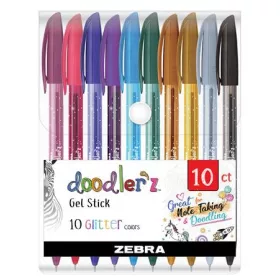   ZEBRA Zseléstoll készlet, 0,33 mm, kupakos, ZEBRA "Doodler'z Glitter", 10 csillogó vegyes szín