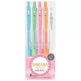   ZEBRA Zseléstoll készlet, 0,33 mm, nyomógombos, ZEBRA "Sarasa Clip Milk", 5 vegyes pasztell szín
