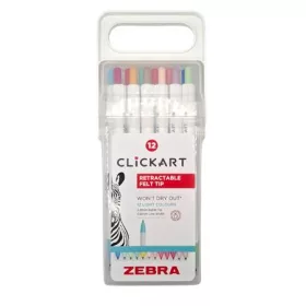   ZEBRA Filctoll készlet, nyomógombos, 0,6 mm, ZEBRA "Clickart" 12 különböző pasztell szín