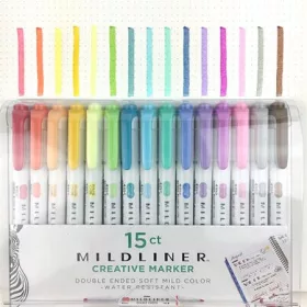   ZEBRA Szövegkiemelő készlet, 1,4/4 mm, kétvégű, ZEBRA "Mildliner Highlighter", 15 különböző szín