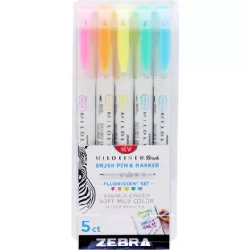   ZEBRA Ecsetirón készlet, kétvégű ZEBRA "Mildliner Fluorescent", 5 szín