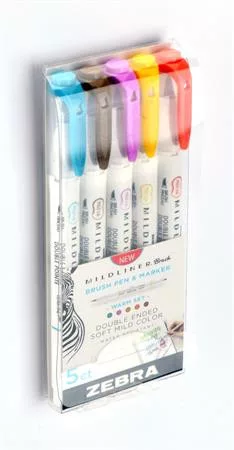 ZEBRA Ecsetirón készlet, kétvégű ZEBRA "Mildliner Warm", 5 szín