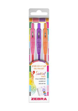 ZEBRA Zseléstoll készlet, 0,25 mm, nyomógombos, ZEBRA "Sarasa Clip Sunset", 3 különböző szín