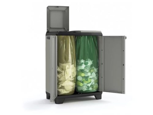 KETER Szelektív hulladékgyűjtő szekrény, műanyag, KETER "Planet", szürke/fekete