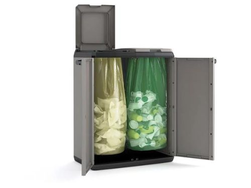 KETER Szelektív hulladékgyűjtő szekrény, műanyag, KETER "Split Basic", szürke/fekete