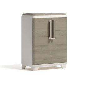   KETER Szelektív hulladékgyűjtő szekrény, műanyag, KETER "Split Premium Wood", világos/bézs