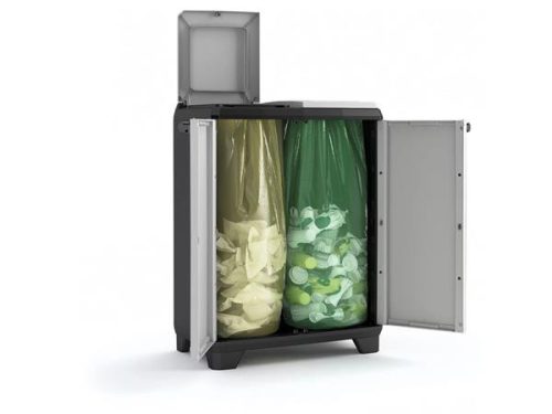 KETER Szelektív hulladékgyűjtő szekrény, műanyag, KETER "Split Premium", szürke/fekete