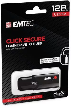 EMTEC Pendrive, 128GB, USB 3.2, titkosított, EMTEC "B120 Click Secure"
