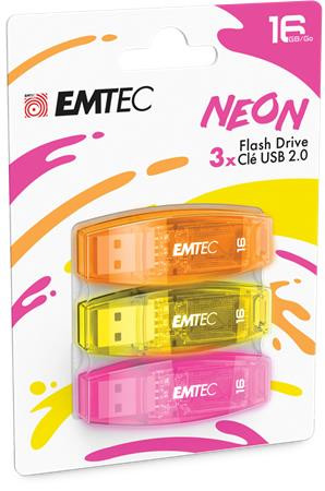 EMTEC Pendrive, 16GB, 3 db, USB 2.0, EMTEC "C410 Neon", narancs, citromsárga, rózsaszín
