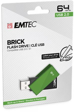 EMTEC Pendrive, 64GB, USB 2.0, EMTEC "C350 Brick", zöld