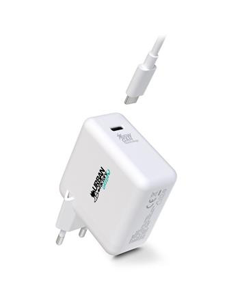 URBAN FACTORY Hálózati töltő, 1xUSB-C (65W), USB-C–USB-C kábel, URBAN FACTORY