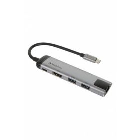   VERBATIM USB elosztó-HUB, USB-C/USB 3.0/HDMI/Ethernet, VERBATIM