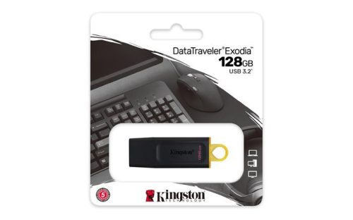 KINGSTON Pendrive, 128GB, USB 3.2, KINGSTON "DataTraveler Exodia", fekete-sárga