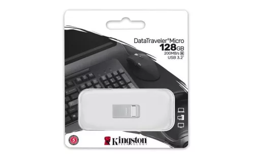 KINGSTON Pendrive, 128GB, USB 3.2, 200MB, fém, KINGSTON "DT Micro Gen2"
