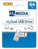 MYMEDIA Pendrive, 64GB, USB 2.0 + USB-C, alumínium ház, MYMEDIA "Dual" (by VERBATIM)