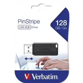   VERBATIM Pendrive, 128GB, USB 2.0, 10/4MB/sec, VERBATIM "PinStripe", fekete