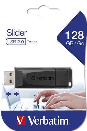 VERBATIM Pendrive, 128GB, USB 2.0, VERBATIM "Slider", fekete