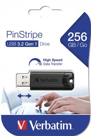 VERBATIM Pendrive, 256GB, USB 3.2, VERBATIM "Pinstripe", fekete