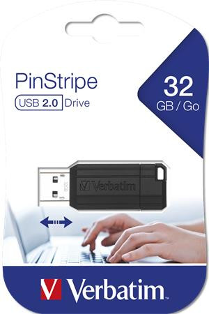 VERBATIM Pendrive, 32GB, USB 2.0, 10/4MB/sec, VERBATIM "PinStripe", fekete