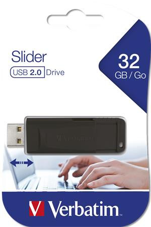 VERBATIM Pendrive, 32GB, USB 2.0, VERBATIM "Slider", fekete