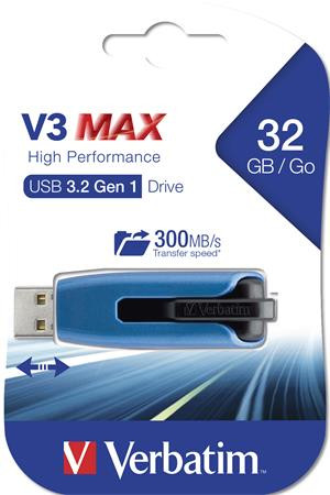 VERBATIM Pendrive, 32GB, USB 3.2, 175/80 MB/s, VERBATIM "V3 MAX", kék-fekete