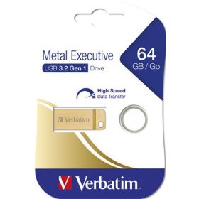   VERBATIM Pendrive, 64GB, USB 3.2, VERBATIM "Executive Metal", arany