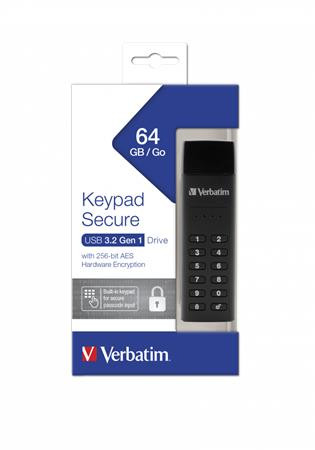 VERBATIM Pendrive, 64GB, USB 3.2, titkosítás, 160/130Mb/s, VERBATIM "Keypad Secure"