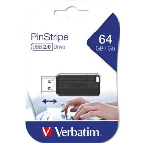   VERBATIM Pendrive, 64GB, USB 2.0, 10/4MB/sec, VERBATIM "PinStripe", fekete