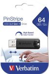   VERBATIM Pendrive, 64GB, USB 3.2, VERBATIM "Pinstripe", fekete