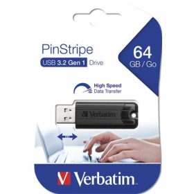   VERBATIM Pendrive, 64GB, USB 3.2, VERBATIM "Pinstripe", fekete