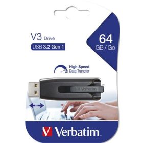   VERBATIM Pendrive, 64GB, USB 3.2, 80/25 MB/s, VERBATIM "V3", fekete-szürke