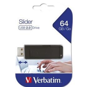   VERBATIM Pendrive, 64GB, USB 2.0, VERBATIM "Slider", fekete