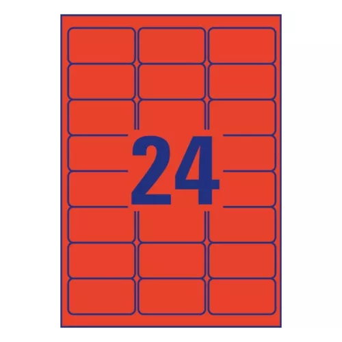 Etikett AVERY L6034-20 63,5x33,9mm univerzális piros 480 címke/doboz 20 ív/doboz