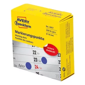  Etikett AVERY 3857 öntapadó jelölőpont adagoló dobozban kék 19mm 250 jelölőpont/doboz