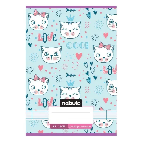 Füzet vonalas NEBULO A/5 32 lapos 16-32 2.osztályos Cuki 16 darabos