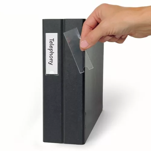 Címketartó tok DJOIS öntapadós gerincjelölő betétlappal 25x75 mm 12 darabos