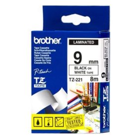   Feliratozó szalag BROTHER TZe-221 9mmx8m laminált fehér alapon fekete írásszín