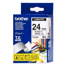   Feliratozó szalag BROTHER TZe-251 24mmx8m laminált fehér alapon fekete írásszín