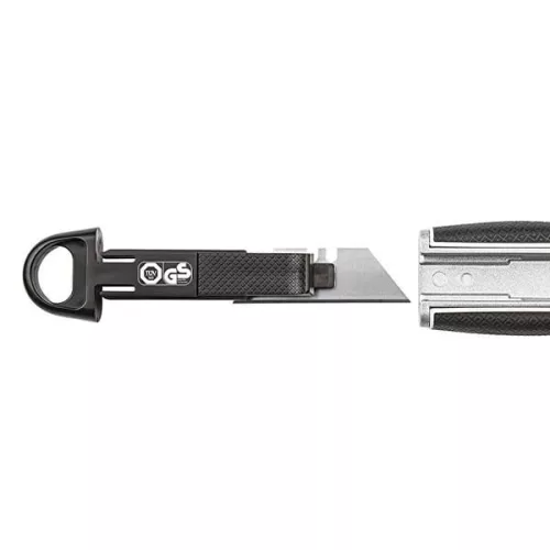 Univerzális vágókés WEDO 18 mm biztonsági 13,6 cm fém test gumi fogórész fém sínnel szürke rövid pengével