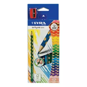   Színes ceruza LYRA Groove Slim háromszögletű vékony 12 darabos+hegyező