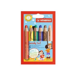 Színes ceruza STABILO Woody 3in1 hengeres vastag 6 darabos