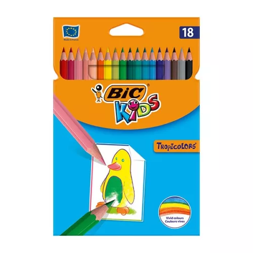 Színes ceruza BIC Kids Tropicolors hatszögletű 18 darabos