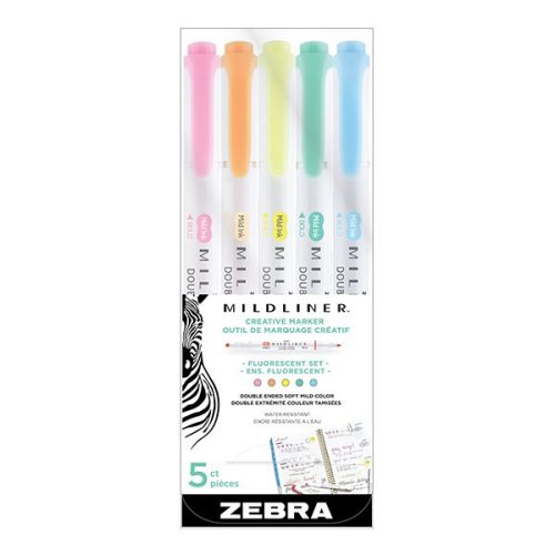 Szövegkiemelő készlet kétvégű ZEBRA Mildliner fluorescent 1,4-4,0 mm 5 darabos