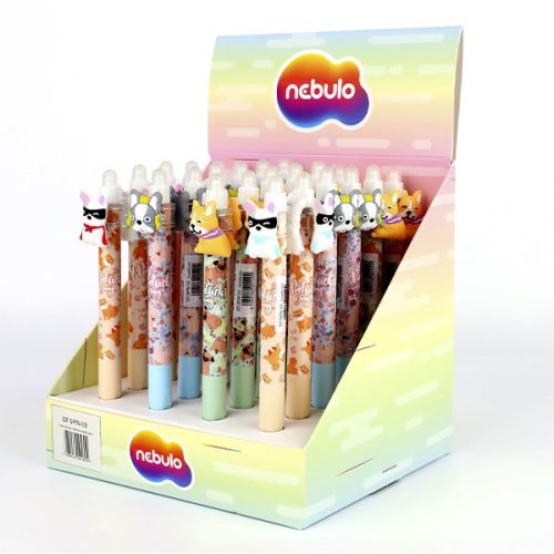 Zseléstoll NEBULO nyomógombos radírozható 0,7 mm Pörgetős kutyusok