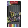 Színes ceruza FABER-CASTELL Black Edition háromszögletű fekete testű fémdobozos 12 darabos