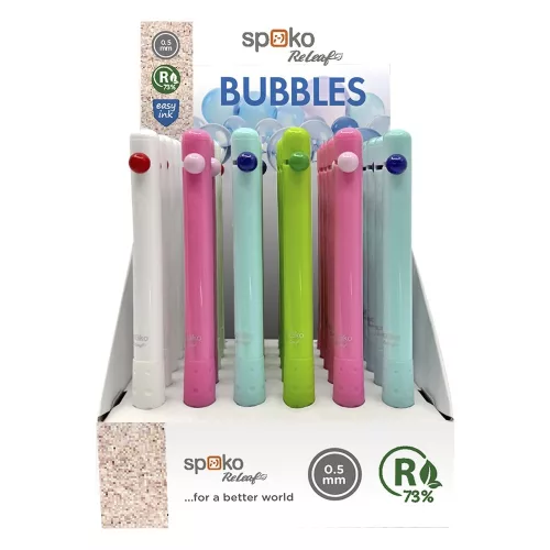 Golyóstoll SPOKO ReLeaf Bubbles nyomógombos 0,5 mm kék írásszín vegyes színben