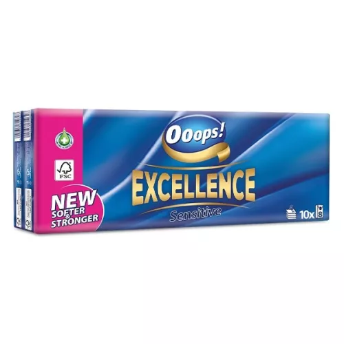 Papírzsebkendő Ooops! Excellence Sensitive 4 rétegű 10x8 darabos