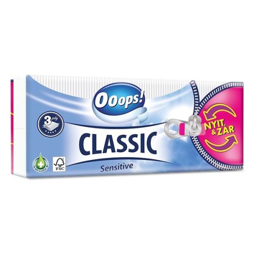 Papírzsebkendő OOOPS! Classic Sensitive 3 rétegű 90 darabos